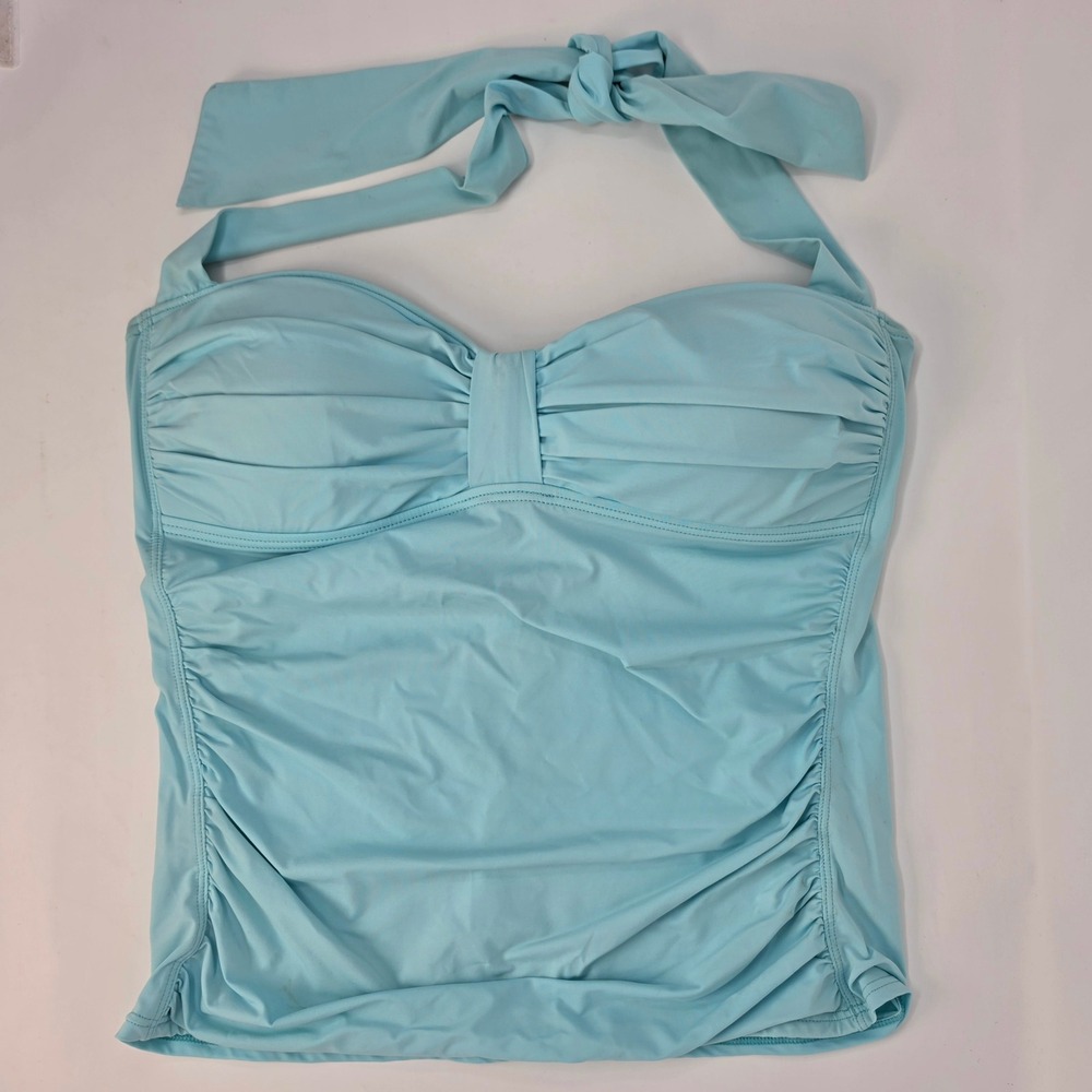 Tommy Bahama Tankini Top Womens Large Blue Ruched Halter Turquoise Tie Neck Good
